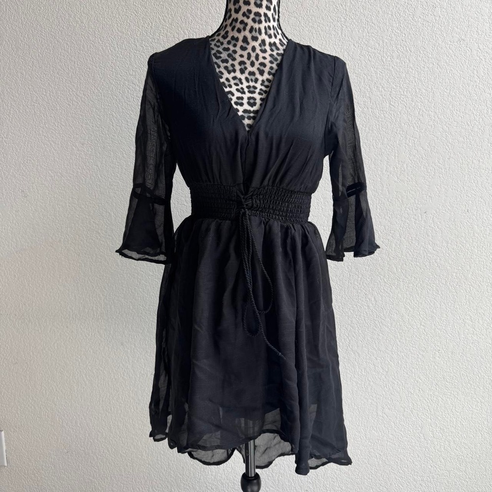 Girl Soul Black sheer mini dress with tie waist